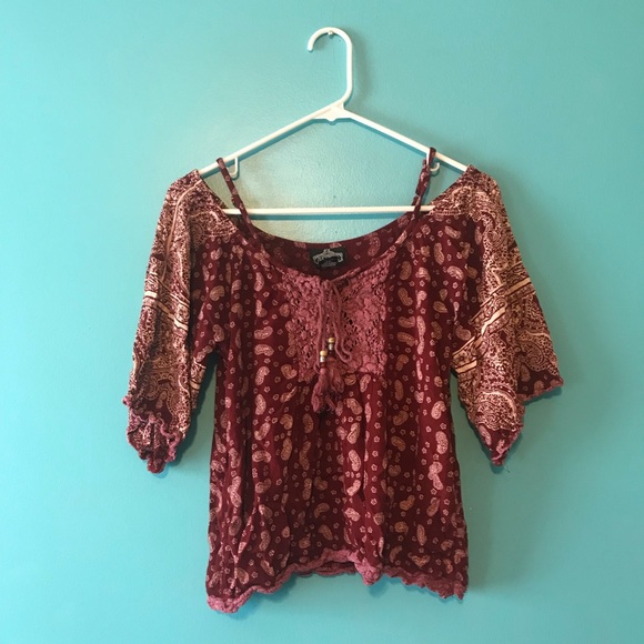 Red Cold Shoulder Shirt - Picture 2 of 4